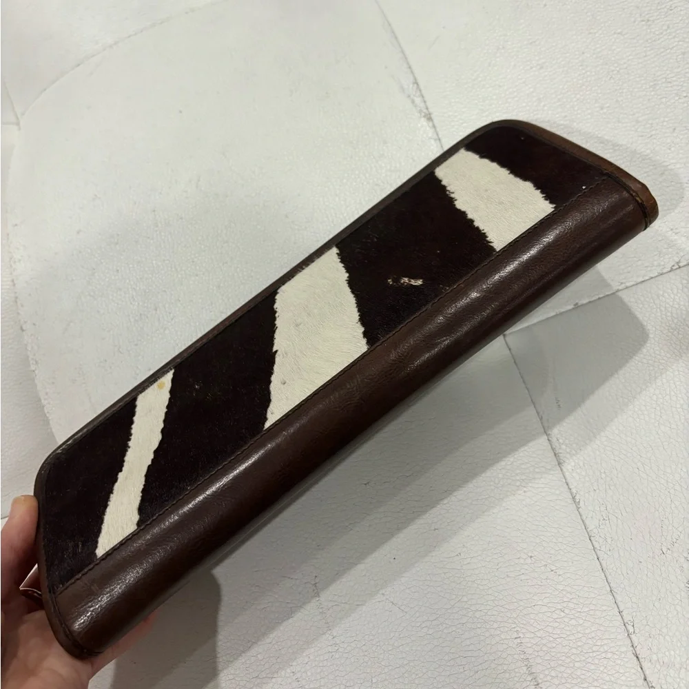 Authentic YSL Calf Hair Brown Leather Clutch Bag Yves Saint Laurent - Picture 13 of 15